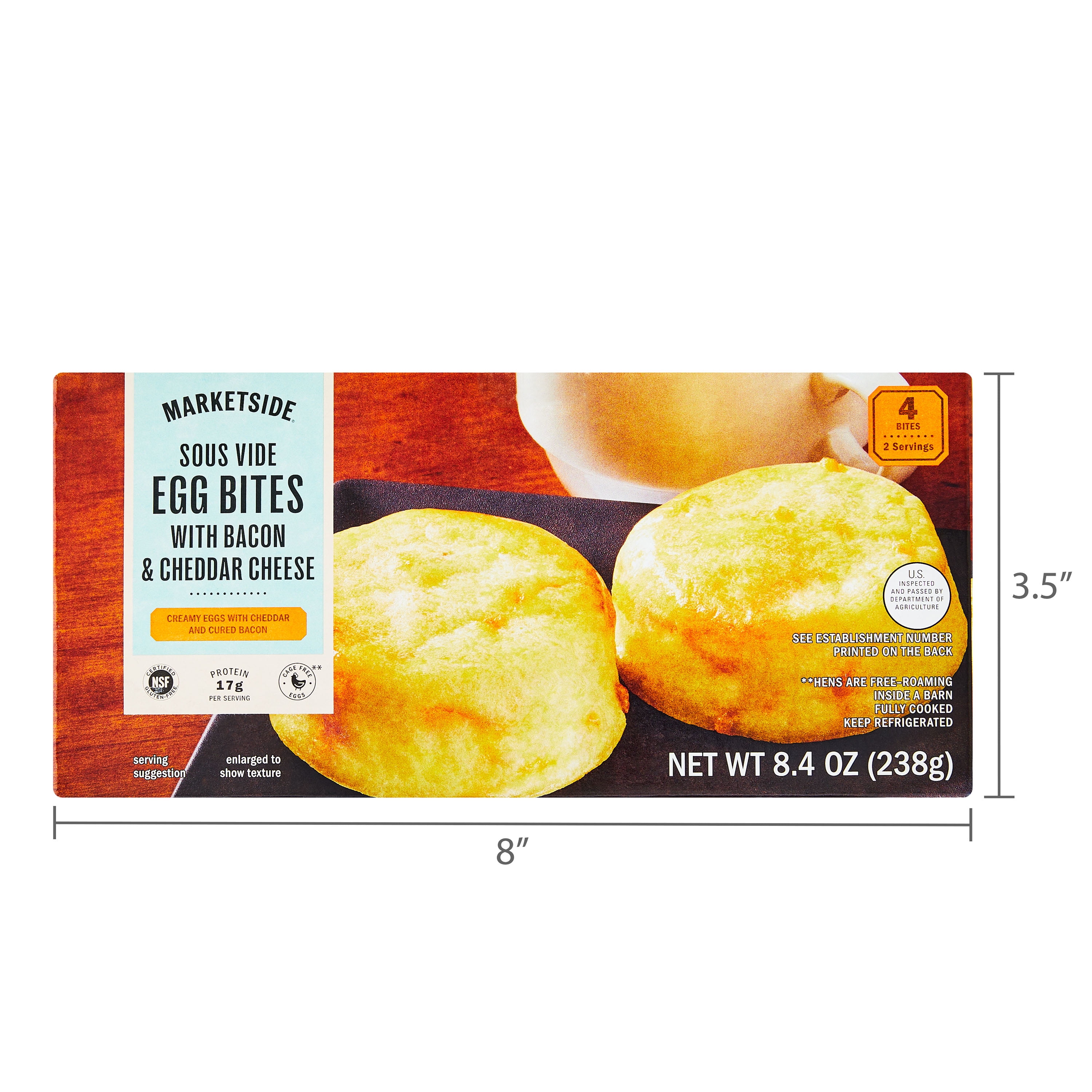 Marketside Sous Vide Egg Bites with Bacon and Cheddar Cheese, 4 Egg Bites, 8.4 Ounces, Gluten Free