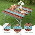 thumbnail image 4 of Blue and Brown Geometric Pattern Square Fitted Tablecloth with Elastic Edge,Square Table Cover,Washable Elastic Table Cover for Home Kitchen Party Decor 34"x34", 4 of 6