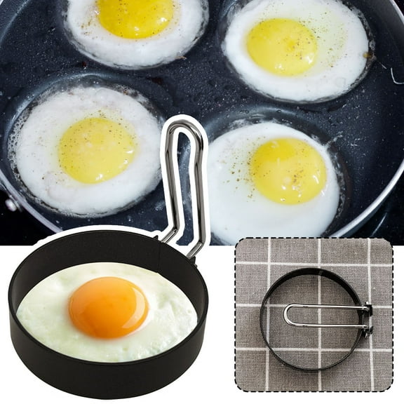 Omelette Rings, 2-Pack Stainless Steel Omelette Rings, Egg And Omelet Molds, 2.95*3.35 Inches, Black, With Silver Handles.