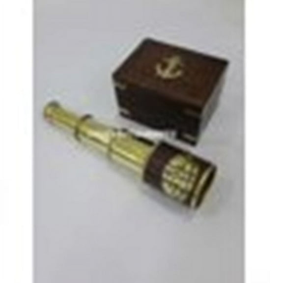 Thor Instruments 6" Nautical Brass Folding Brass Victorian Marine Telescope Pirate Spyglass W/Anchor Wooden Box Rustic Vintage Home Decor Gifts
