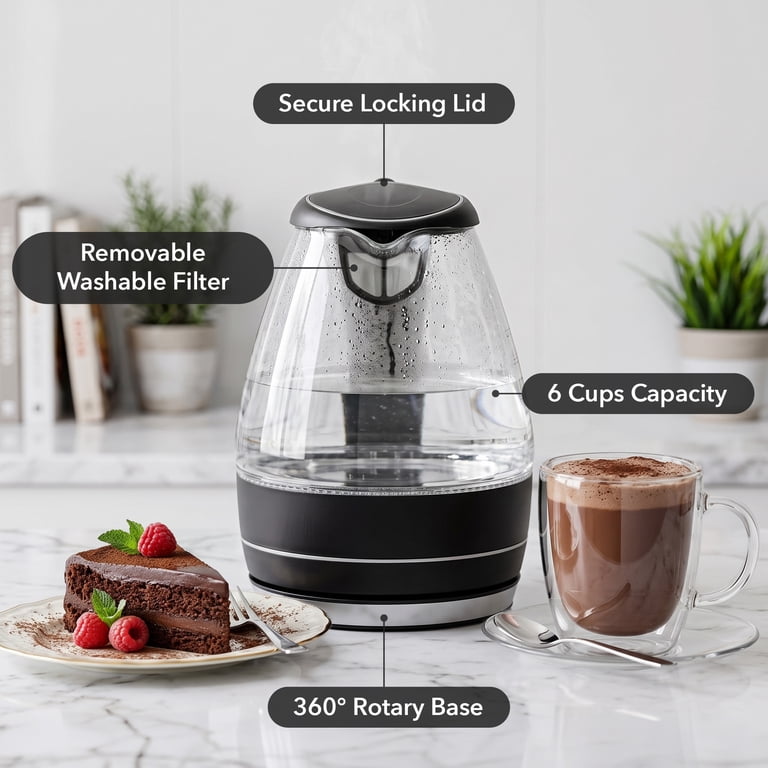 Ovente Electric Glass Kettle, 1.5L, Black with Blue LED photo 4