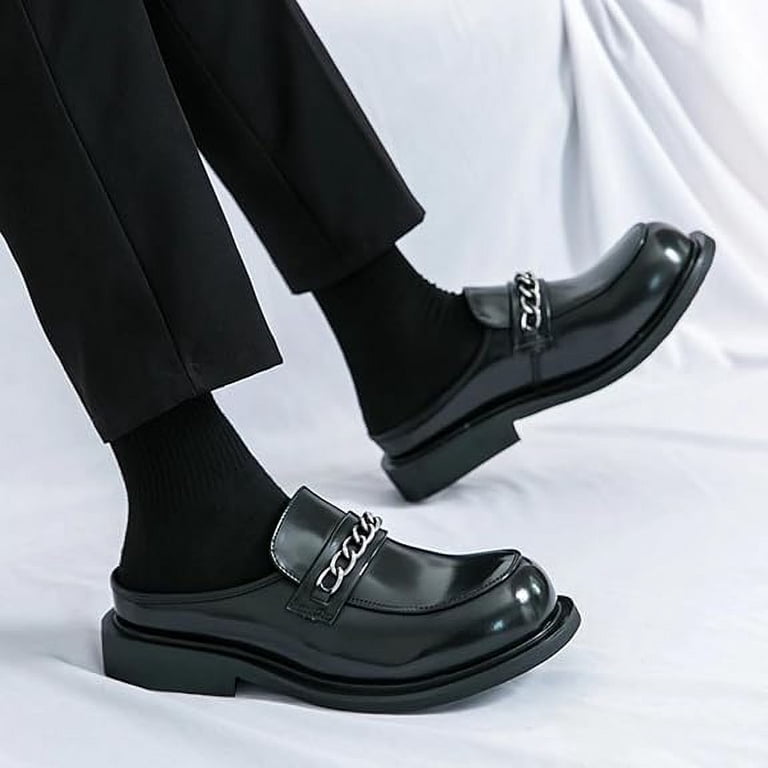formal dress slippers Mens Round Toe Leather Slip-On Mule Sandals Classic Summer Backless Retro Business Party Half Loafers upload-20260720
