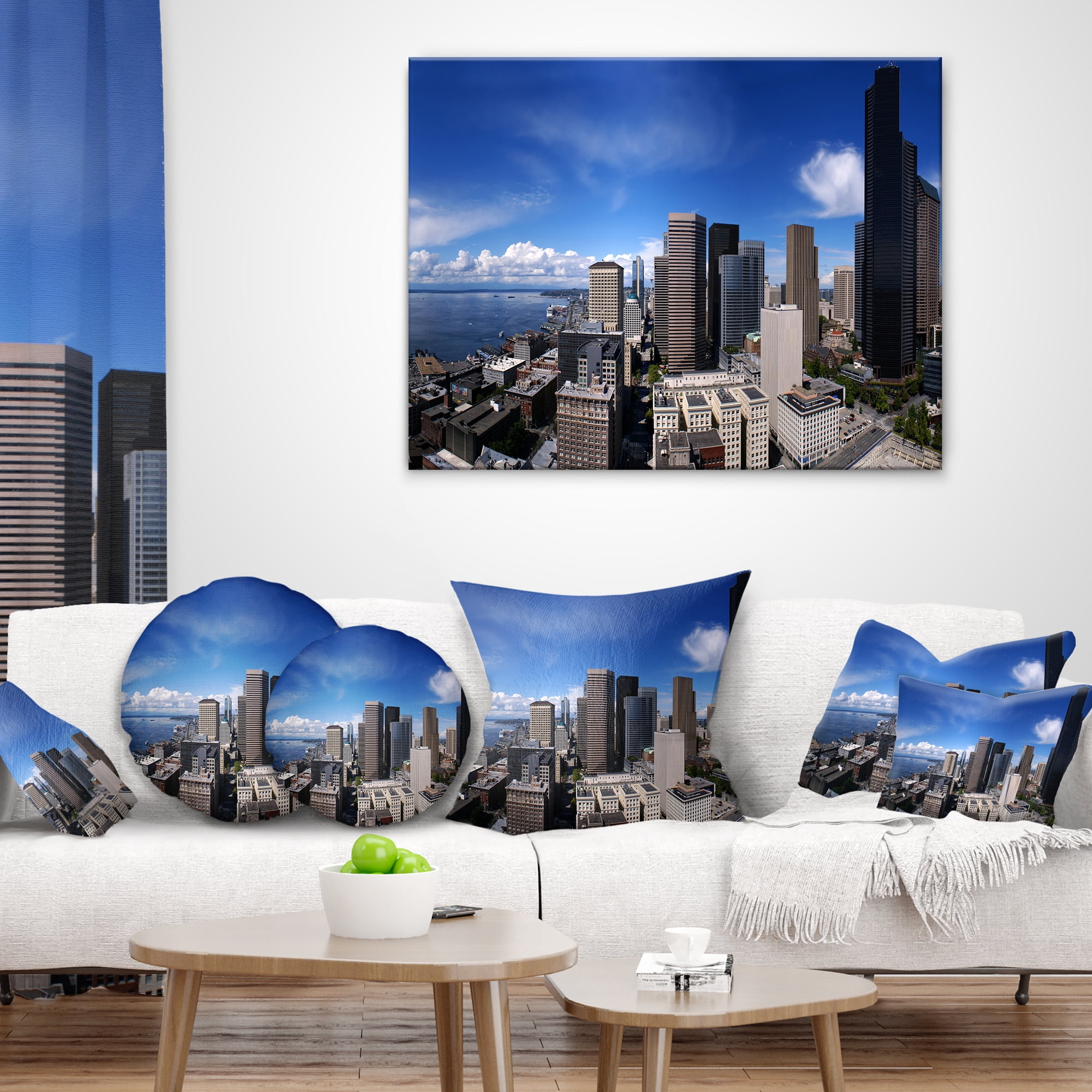 Designart Seattle Downtown from Smith Tower - Throw Pillow - 16x16