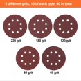 thumbnail image 3 of 50Pcs Sanding Discs 5 Inch 125mm 8 Holes 220/180/120/80/60 Grit Sandpaper for Random Orbital Sander, 3 of 4