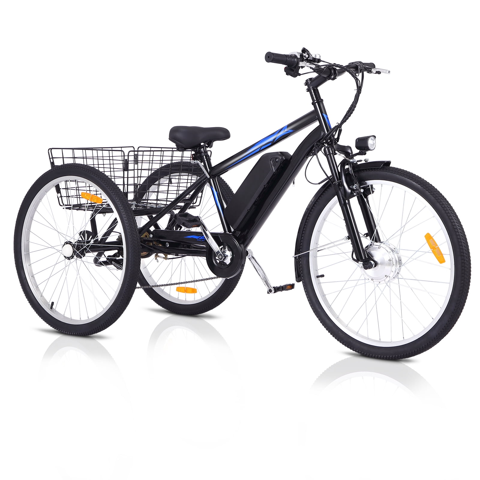 EastVita 3 Wheel Electric Bicycle,350W Motor Electric Tricycle for Adults,24" Fat Tire Motorized Bicycle w/ 36V 10Ah Removable Battery,7 Speed Electric Trike up to 50+ Miles,3 Modes