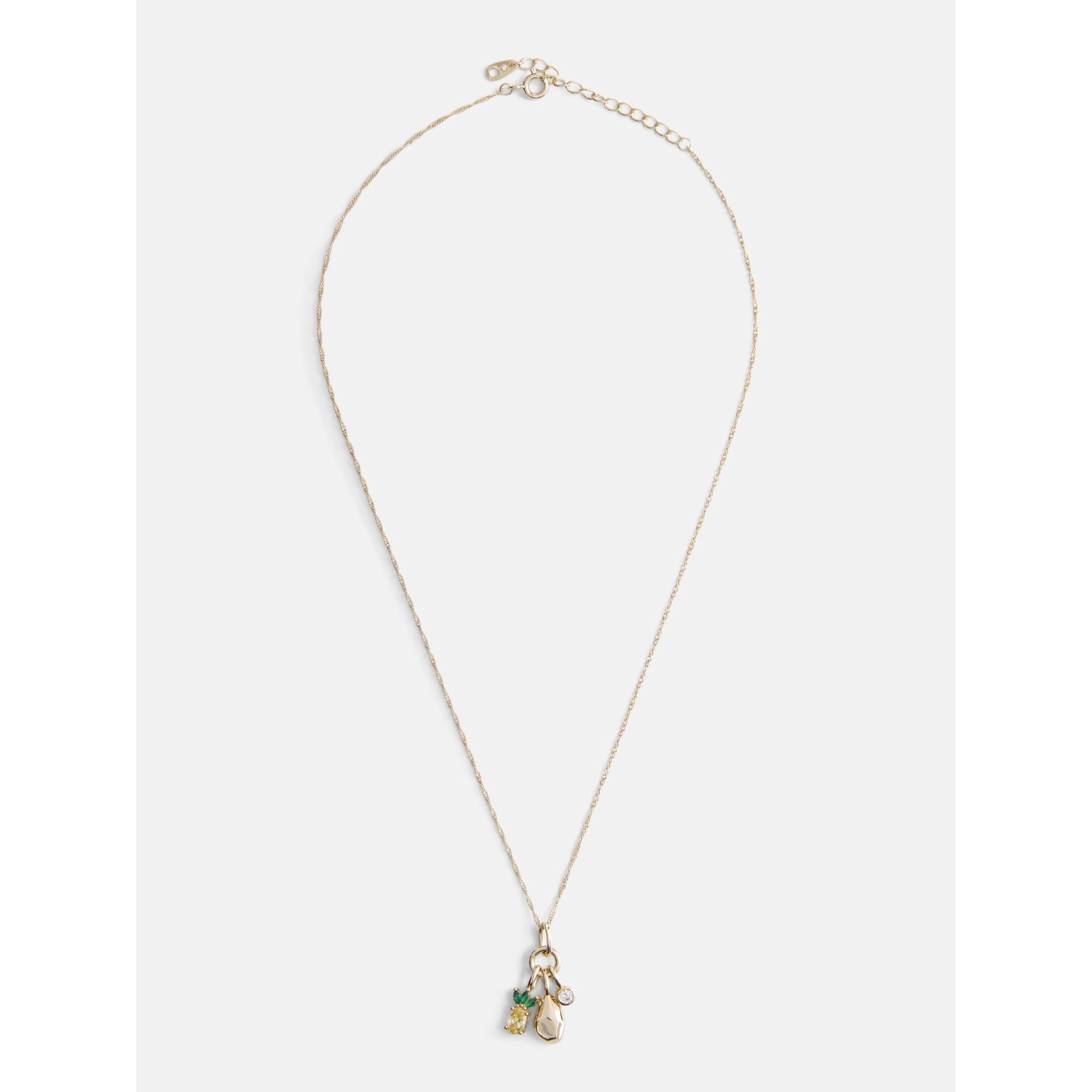 Free Assembly Women's Demi Fine 14K Gold Plated Cubic Zirconia Pineapple Charm Necklace, 16" + 2" Extender