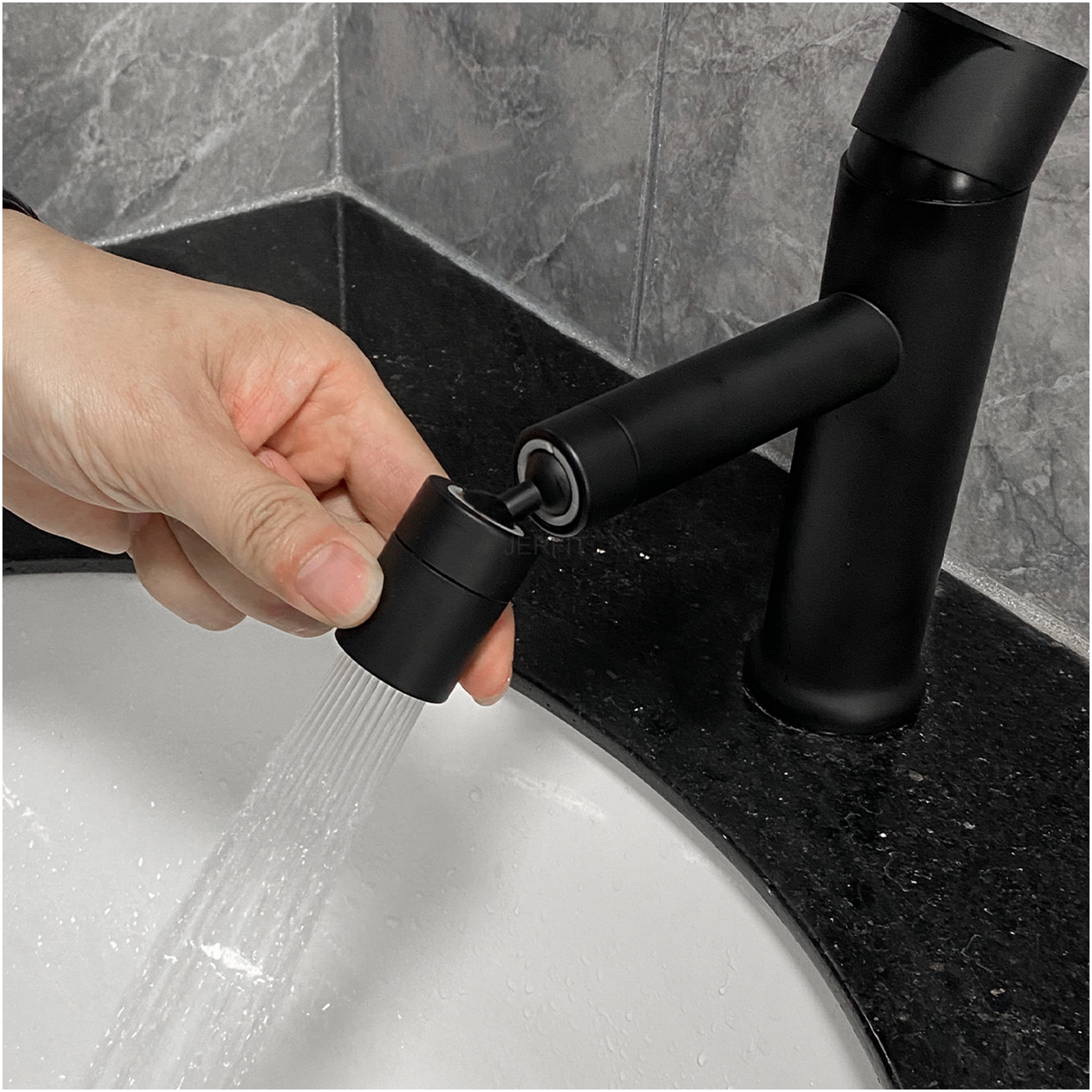 JERFIT Single Hole Bathroom Faucet, Matte Black Modern Vanity Sink Faucet with Single Handle for Easy Temperature Control