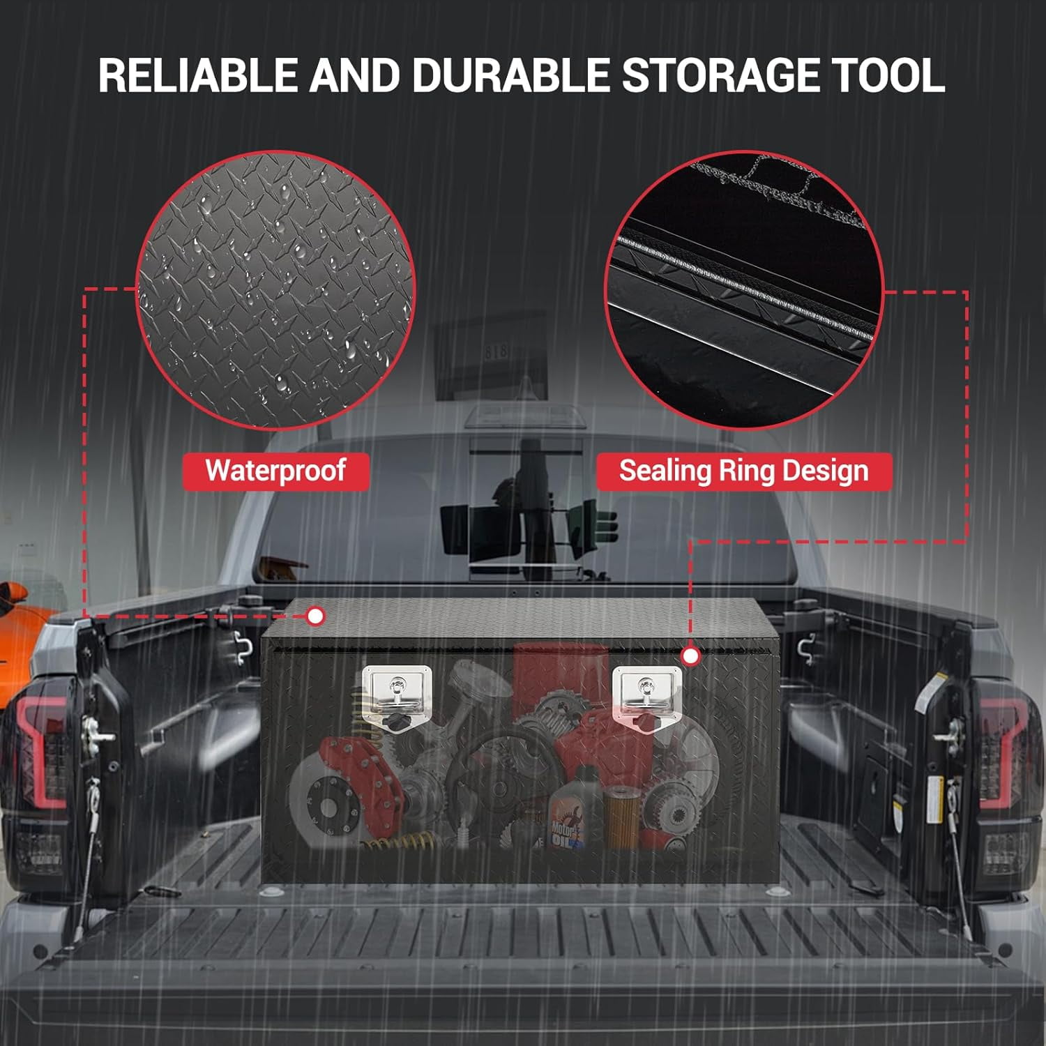 Aluminum Truck Tool Box, Truck Bed Storage Box with Security Lock and Wider Handles, Heavy Duty Waterproof Tool Box Organizer Chest for Pick Up Truck Rv Trailer