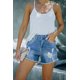 thumbnail image 3 of ABPHQTO Shorts vaqueros azul oscuro con bajo deshilachado de mujer, 3 of 5