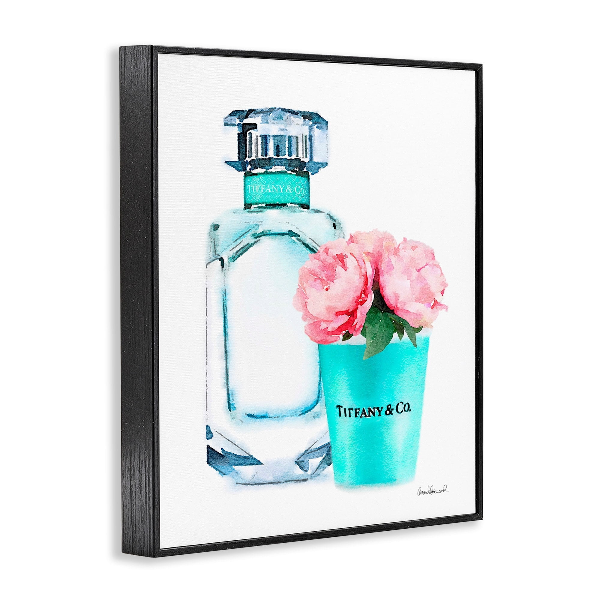 The Stupell Home Decor Collection Teal Blue Perfume Bottle and Pink Peonies Oversized Framed Giclee Texturized Art, 16 x 1.5 x 20