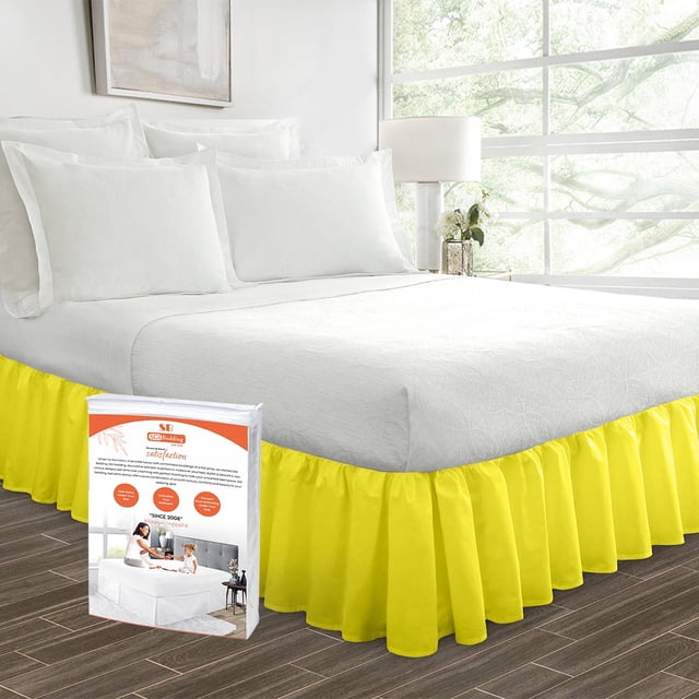SGI Bedding 14 Inch Ruffled Bedskirt | Microfiber Ruffled Bed Skirt | Fade-Resistant, Wrinkle-free, Anti-static, Decorative, Extra Storage Space, Clutter-Free |Olympic Queen, Yellow