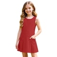thumbnail image 3 of Arlun Girls Sleeveless Uniform Jumper Dress Cute Crew Neck Short Sleeve Knee Length School Pleated Dresses with Side Pockets Solid Color Casual Back to School Clothes 1-Red 110, 3 of 7
