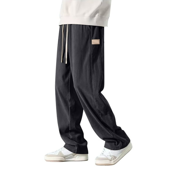 WTOBBY Men's Solid Color Corduroy Trousers Casual Fashion Pants for Everyday Use Comfortable Relaxed Fit Men's Lounge Pants,Black L