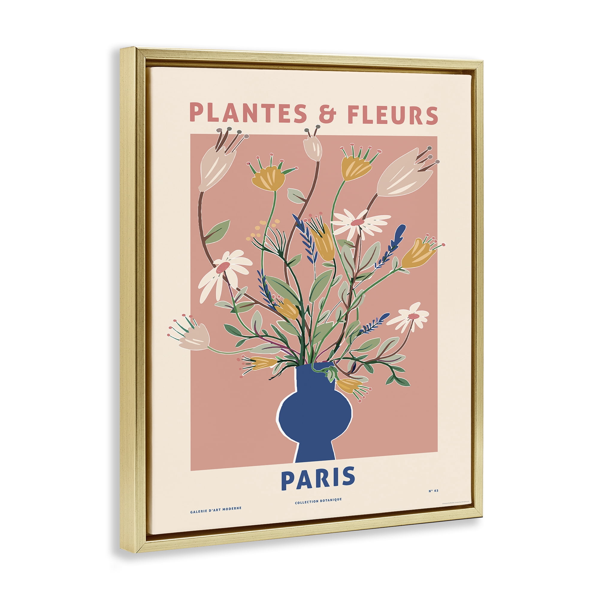 Stupell Industries Pastel Plantes & Fleurs Plants & Flowers Painting Gold Floater Framed Canvas Art Print Wall Art, 17 x 21