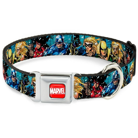 Marvel Comics Pet Collar, Dog Collar Metal Seatbelt Buckle, New Avengers Group Snow Storm Pose, 16 to 23 Inches 1.5 Inch Wide