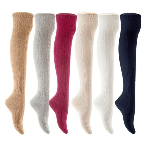 Lian LifeStyle Women's 6 Pair Adorable Comfortable Soft Thigh High Over Knee High Cotton Socks Size 6-9 L1024 Beige,Light Grey,Wine,Cream,White,Navy