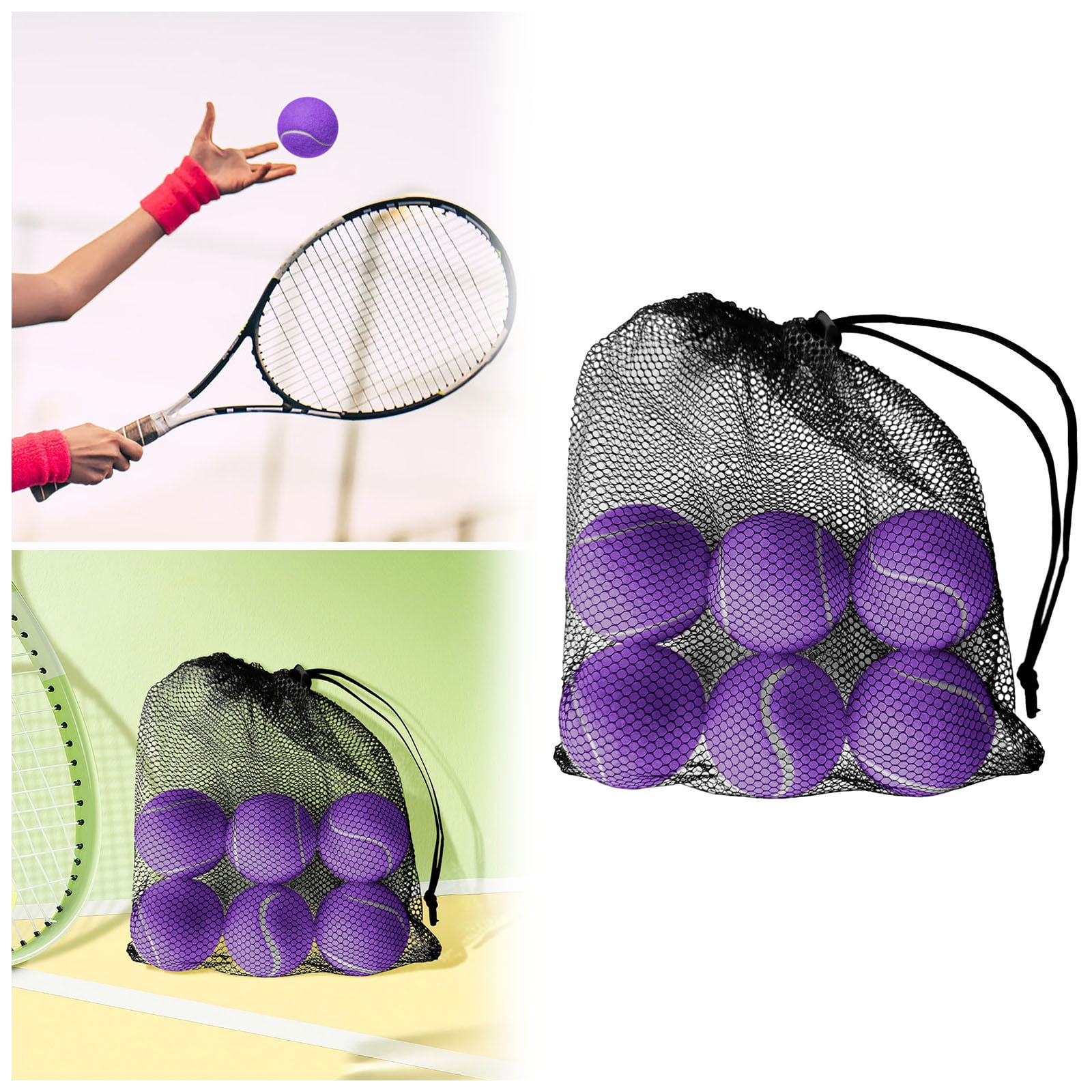 6 Pack Tennis Balls for Training and Practice High Elasticity Tennis Balls for Beginners and Dogs with Mesh Carry Bag for Pet Dog Fetch Training and Beginner Tennis Lessons