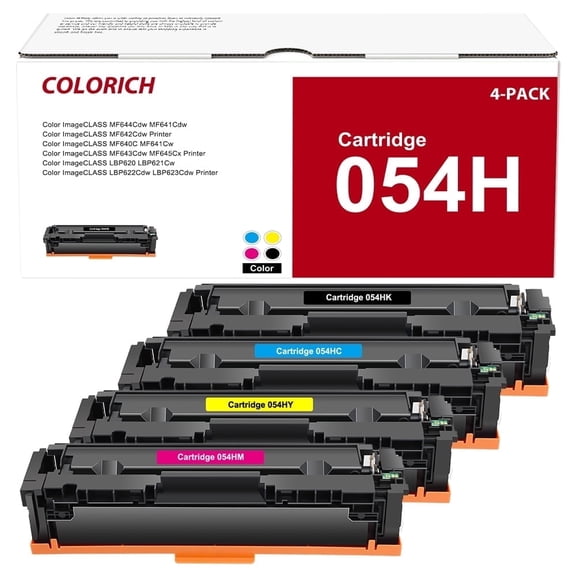 Colorich Compatible for Canon 054H 054 Toner Cartridge Set CRG-054H Color ImageClass MF642Cdw MF644Cdw MF641Cw LBP622CDW Printer Ink (Black Cyan Yellow Magenta, 4-Pack)
