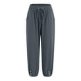 thumbnail image 4 of vigerkar Linen Capris for Women Summer Casual Loose Fit Cropped Pants Drawstring Elastic Waist Lounge Pant with Pockets Dark Gray, 3XL, 4 of 6