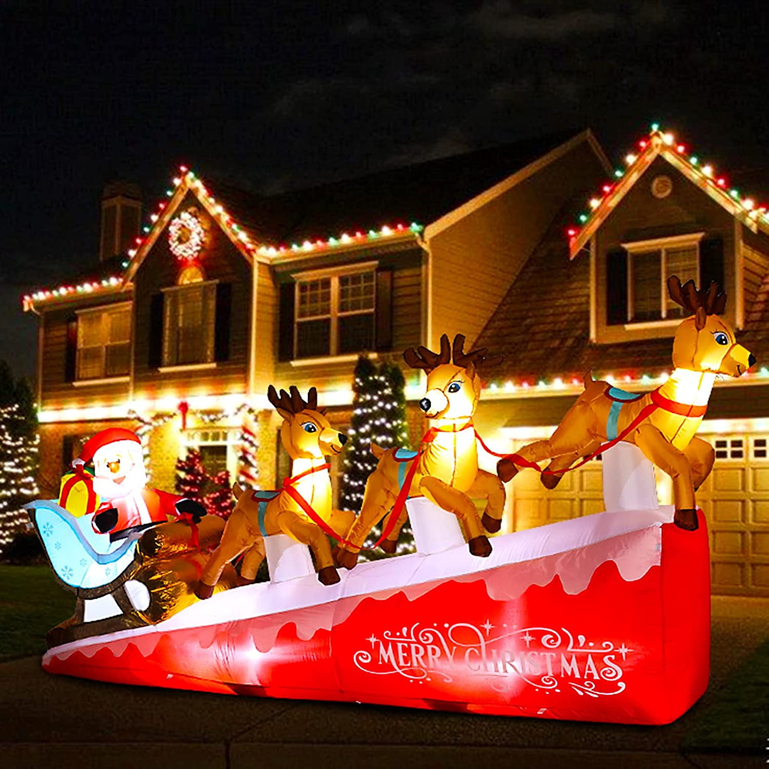 Buy 9FT Long Christmas Yard Inflatables Outdoor, Blow Up Santa Claus on