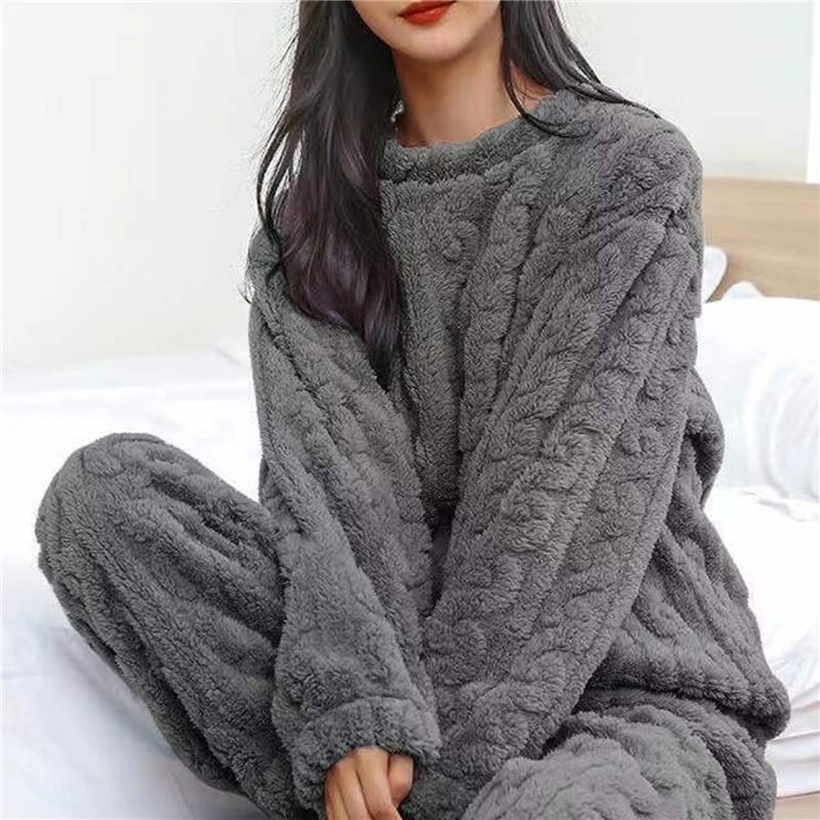 Women Fleece Pajamas Set Winter Sleepwear Solid Velvet 2 Piece Pant Home Suit Fluffy Casual Pajamas Warm O Neck Night Wear 2023 Other 40 70kg 500g