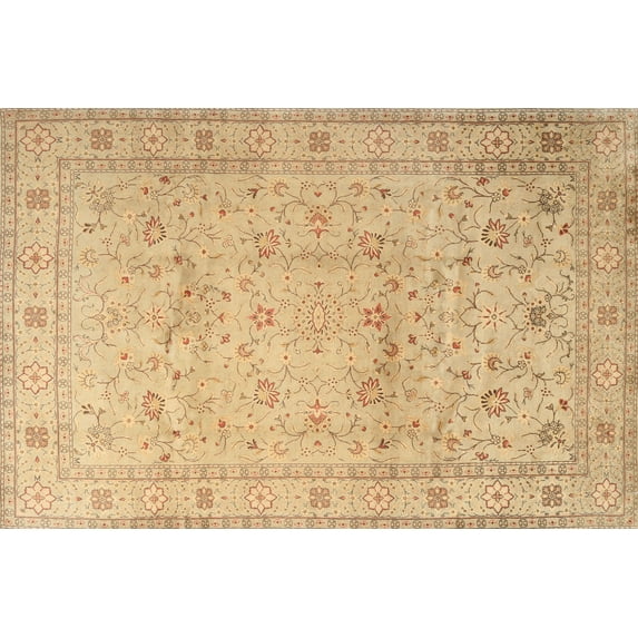 Ahgly Company Machine Washable Indoor Rectangle Traditional Chrome Gold Yellow Area Rugs, 8' x 10'