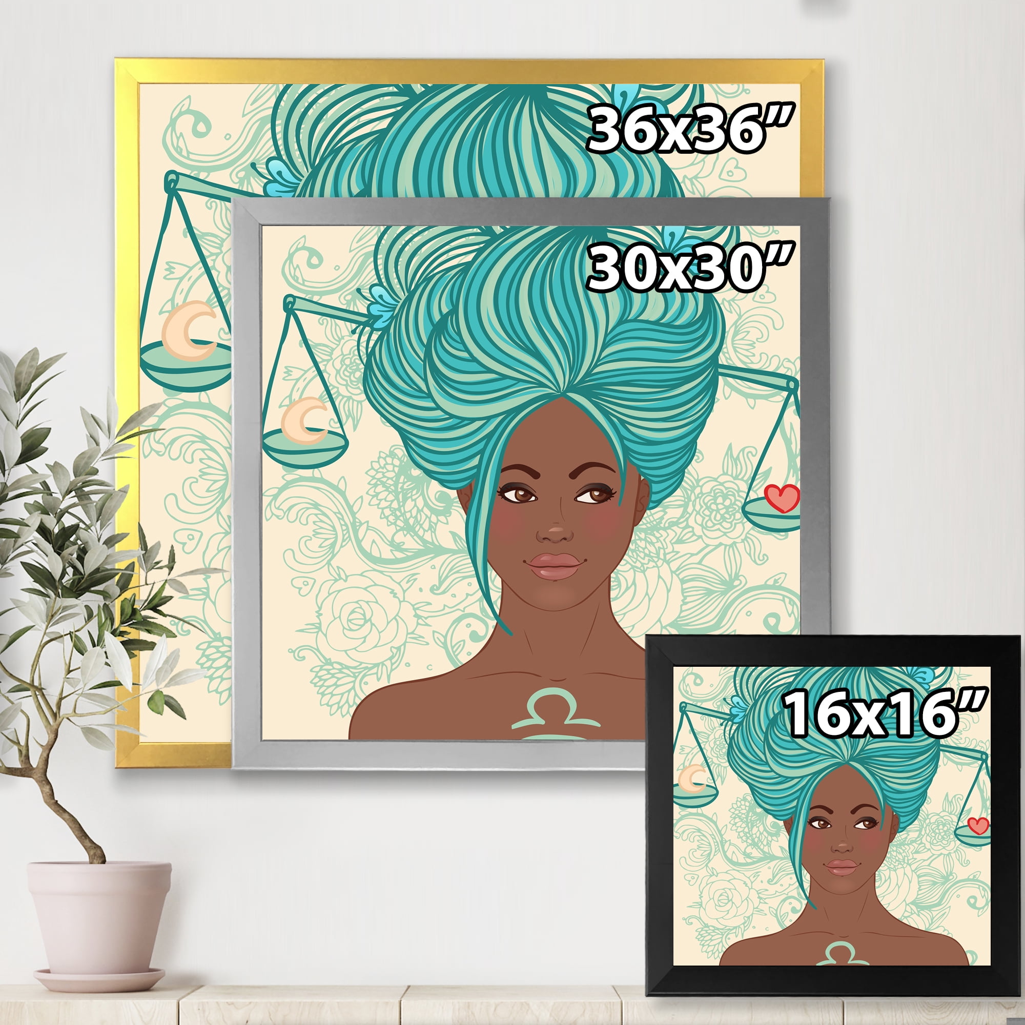 Designart 'Portrait of African American Woman With Blue Hair I' Modern Framed Art Print