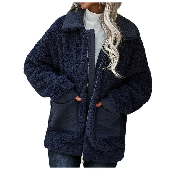 Women's Warm Winter Zipper Jacket Long Sleeve Casual Solid Coat With Pocket