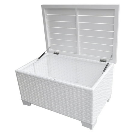 Tk Classics Outdoor White Wicker Storage Coffee Table