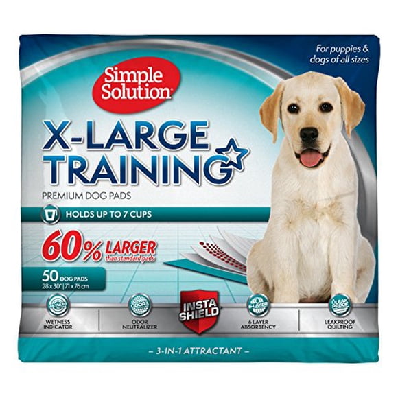 Simple Solution Training Puppy Pads | Extra Large, 6 Layer Dog Pee Pads, Absorbs Up to 7 Cups of Liquid | 28x30 Inches, 50 Count