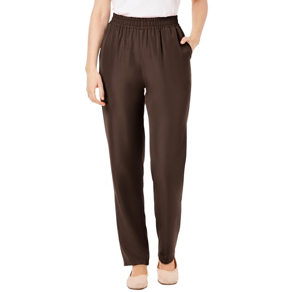 Woman Within Plus Size Woven Hassle-Free Pull-On Pants