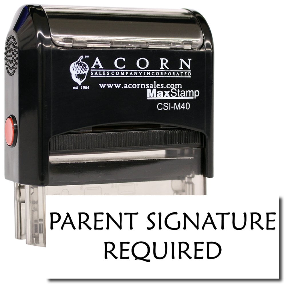 Large SelfInking Parent Signature Required Stamp with Orange Ink