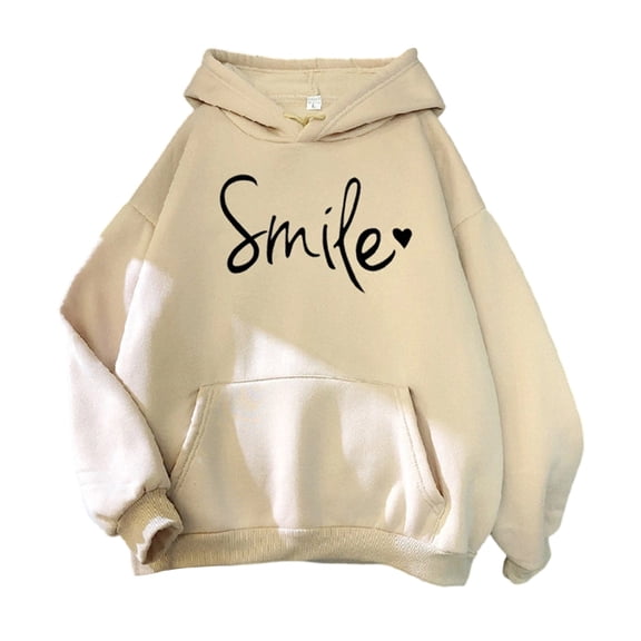 Lined Hoodie for Women Letter Print Long Sleeve Hooded Sweatshirt Fall Casual Tops