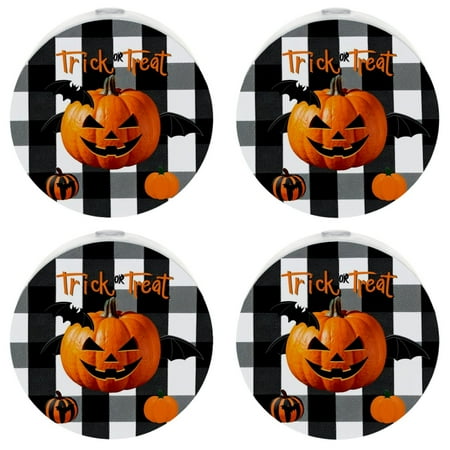 

Plug in Led Night Light with Auto Dusk to Dawn Sensor White Nightlights for Hallway Bedroom Kids Room Kitchen Stairway 4 Pack Halloween Candy Pumpkin Bat Plaid
