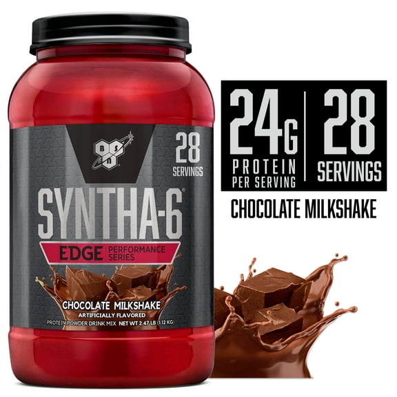 BSN SYNTHA-6 Edge Protein Powder, Chocolate Protein Powder with Hydrolyzed Whey, Micellar Casein, Milk Protein Isolate, Low Sugar, 24g Protein, Chocolate Milkshake, 28 Servings
