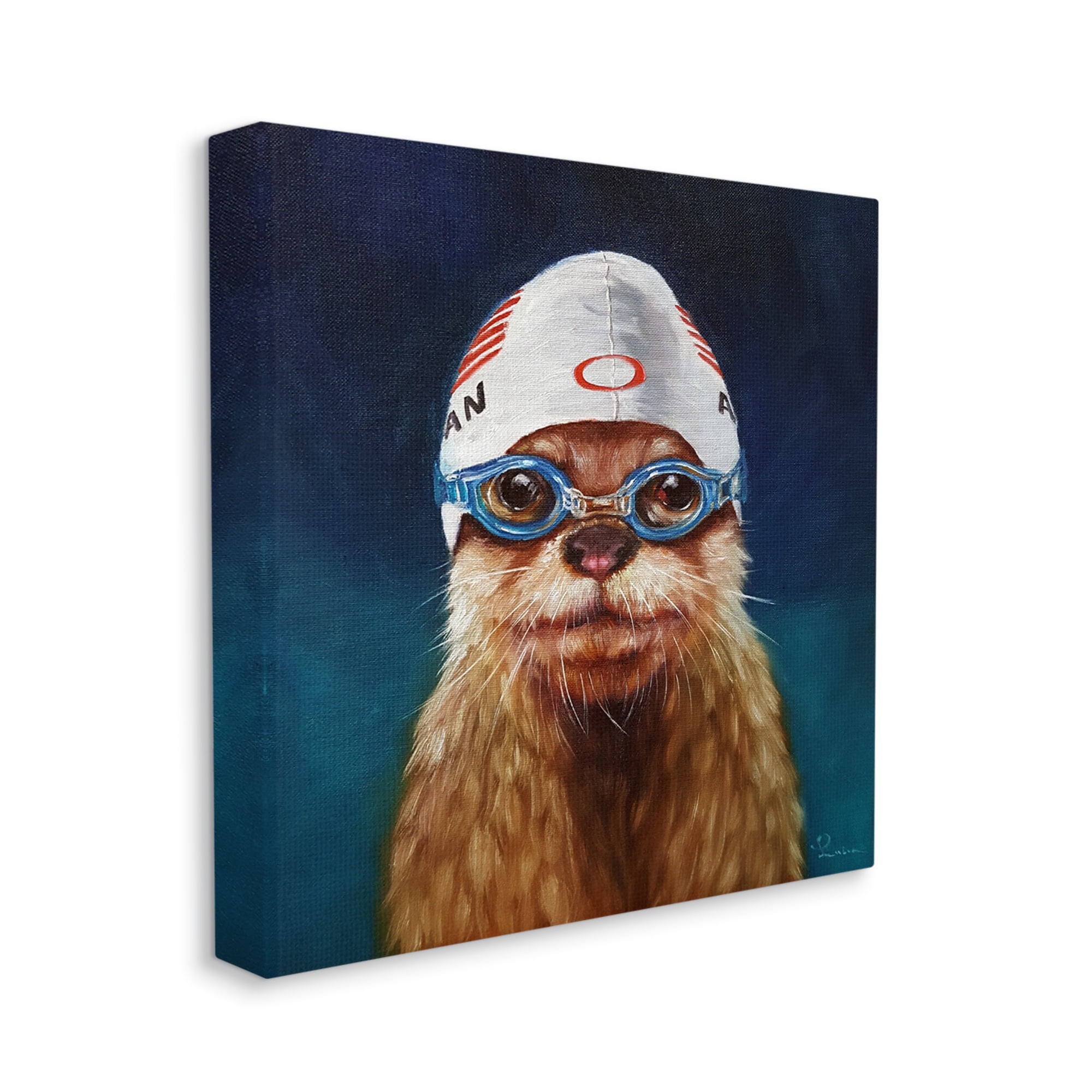 Stupell Industries Sea Lion Seal Swimmer Cap Goggles Painting Canvas Wall Art, 24 x 24, Design by Lucia Heffernan