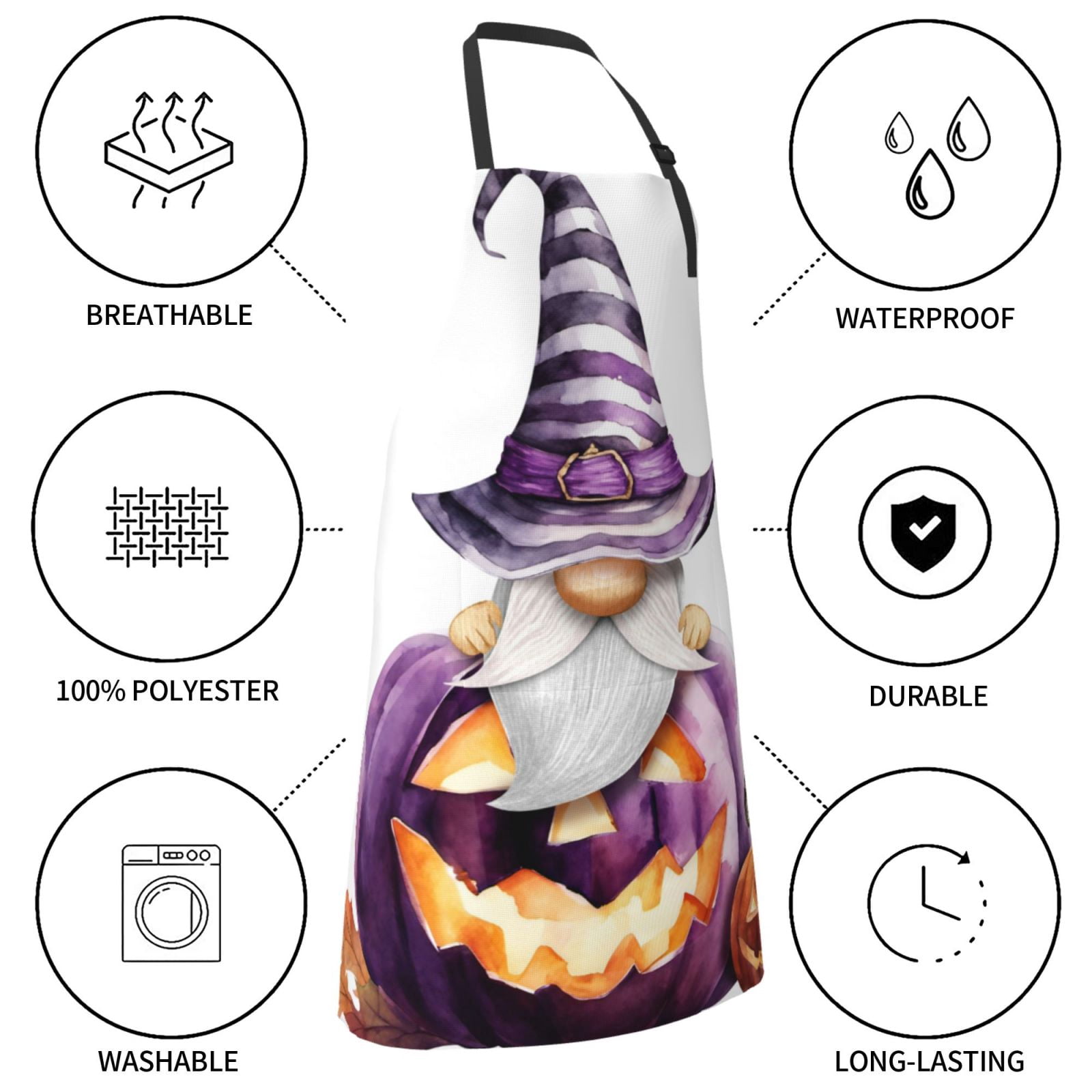 Kdxio Halloween Gnome With Pumpkins Apron with Pockets Adjustable Kitchen Aprons for Men Women Waterproof Aprons for Cooking,Drawing,Crafting, Baking Household Cleaning