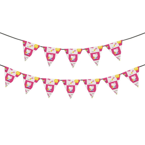 Hello kitty Banner Triangle Bunting Banner, 12 Pieces Christmas Party Bunting Canvas Flags Pennant Garland for Christmas Halloween Party Outdoor and Home Decoration