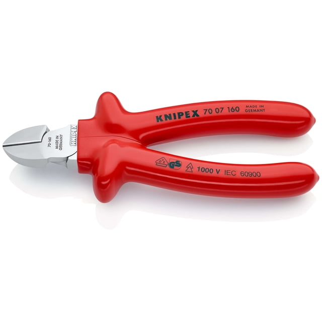 KNIPEX 70 07 160 Pinzas de corte diagonal aislados por inmersión en plástico reforzado, según norma VDE cromado 160 mm