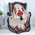 thumbnail image 4 of Lantern Soft Flannel Fleece Throw Blanket, Lanterns with Japanese Sakura Cherry Blossom Trees Round Ornate Graphic, Cozy Plush for Indoor and Outdoor Use, 50" x 60", Red Beige Black, by Ambesonne, 4 of 5