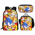 thumbnail image 1 of El conjunto de mochila transfronteriza de Sonic Anime para estudiantes de primaria incluye bolsa de almuerzo y estuche para lápices, material de nailon duradero, 1 of 5