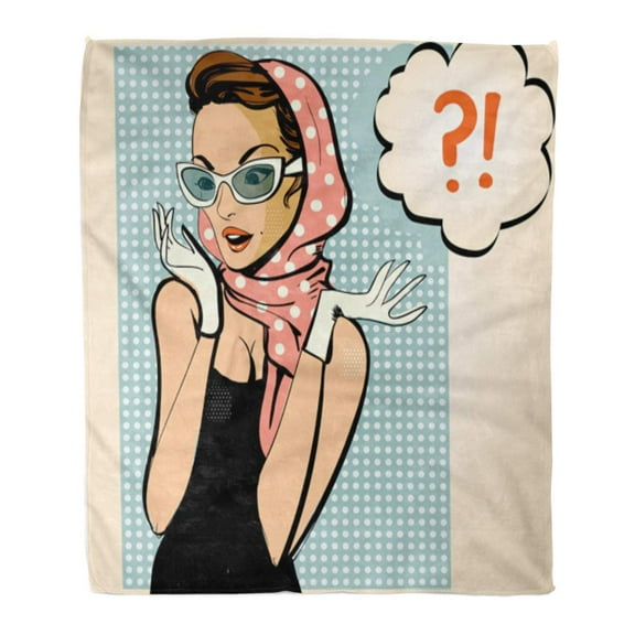 ASHLEIGH Flannel Throw Blanket Pattern Lady Vintage Ladie Portrait in Pop Retro Hair Soft for Bed Sofa and Couch 50x60 Inches