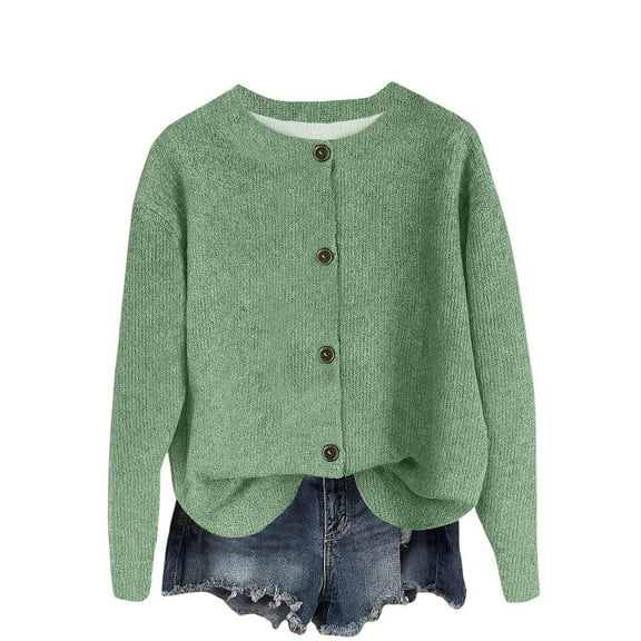Riecok Cardigans for Women Round Neck Button Down Tops Solid Color Long Sleeve Blouses Cozy Dressy Clothes