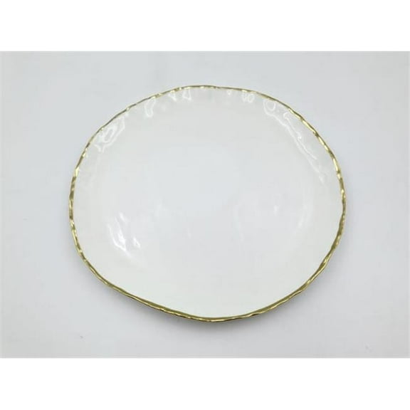 Jiallo 69414 12.5' Simplicity Collection White Porcelain Gold Trim Freestyle Round Charger Plate