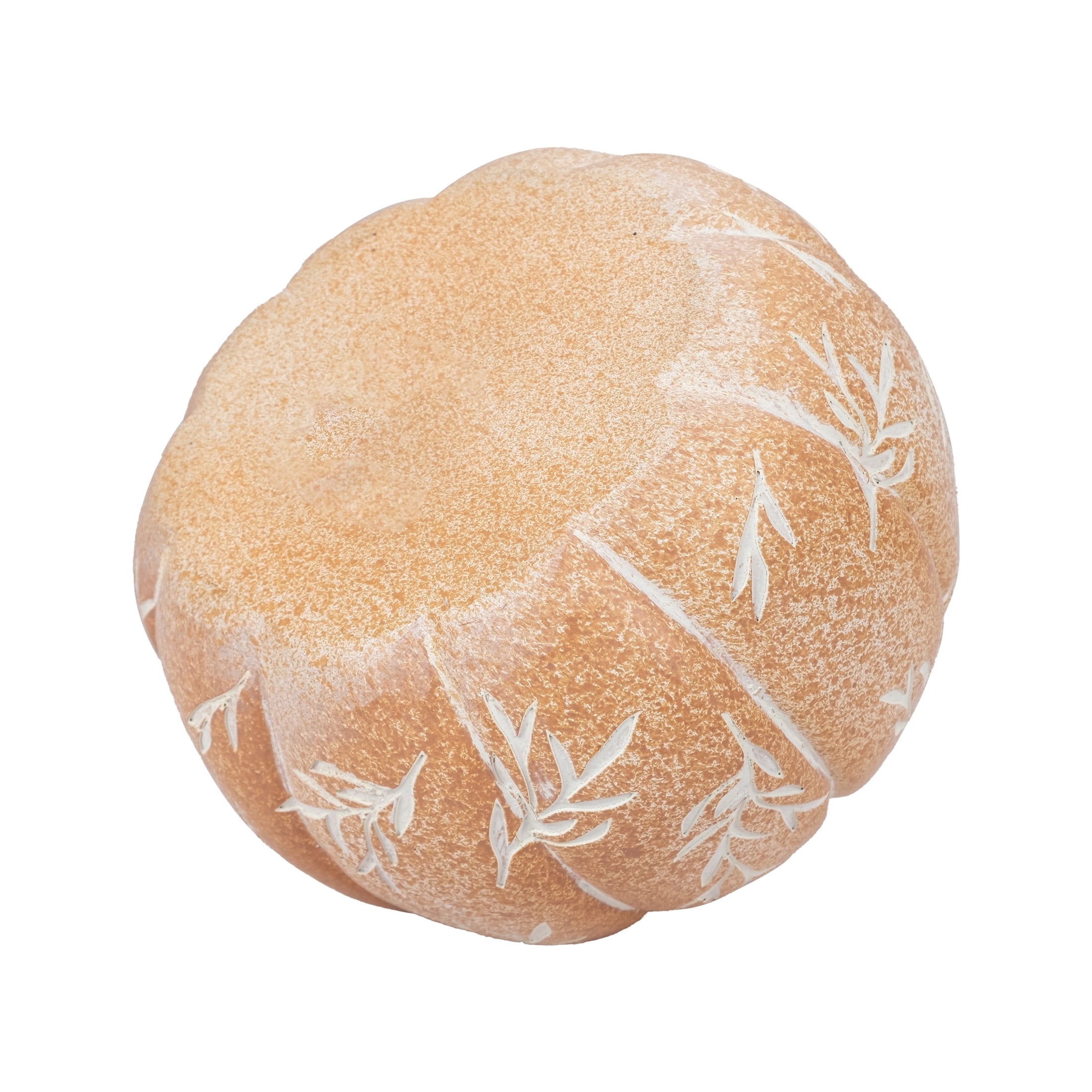 Small Etched Leaf Resin Pumpkin Decoration, Orange and White, 7", Fall by Way To Celebrate