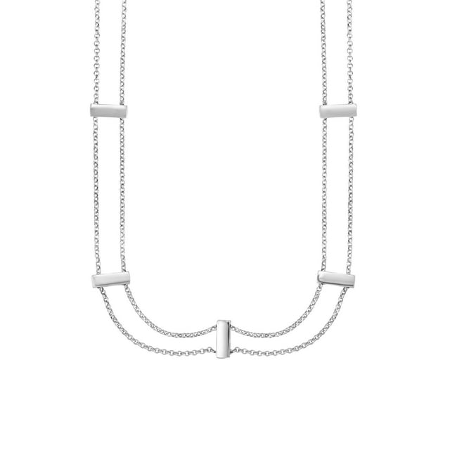 Sterling Silver Double Chain Chocker Necklace, 16"