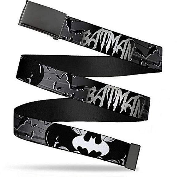 Buckle-Down Web Belt - BATMAN w Bat Signals & Flying Bats Black White