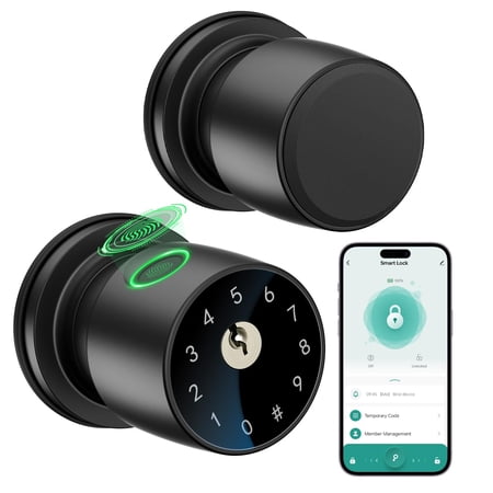 IRONZON Biometric Fingerprint Door Knob, Smart Lock with App Control, Wi-Fi Keypad for Bedroom, Apartment, Office, Black