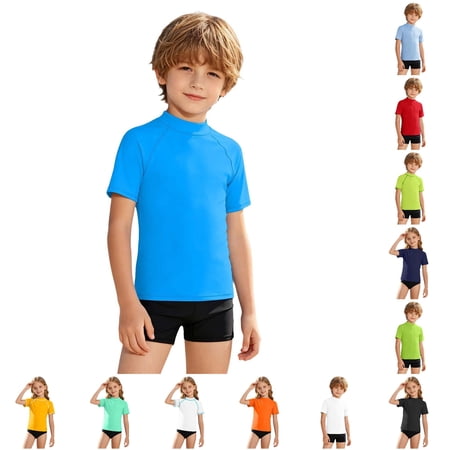 Lightweight Boys Swim Shirt for Beach Pool &ndash; Rash Guard Top for Junior Boys with Sun and Comfort Swim Trunks Matching Shirt 5-6 Years