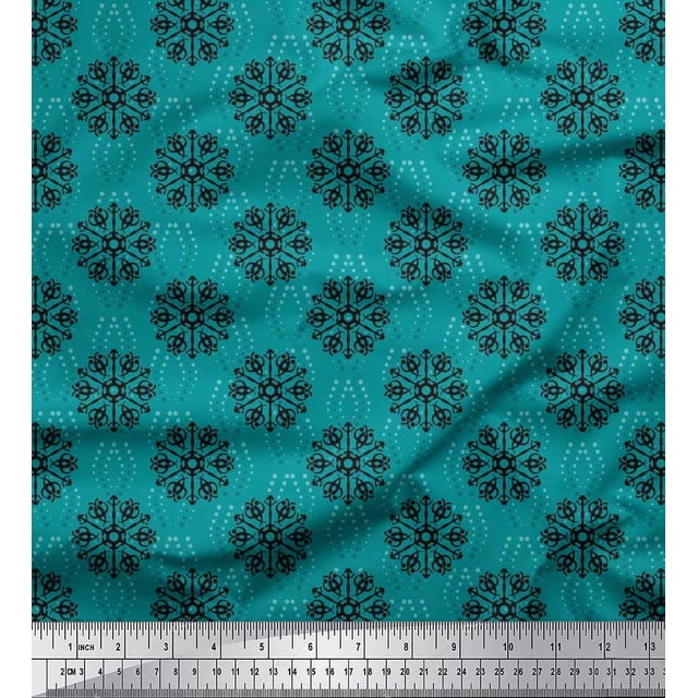 Soimoi Poly Georgette Fabric Dot & Snowflake Artistic Print Fabric by the Yard 52 Inch Wide